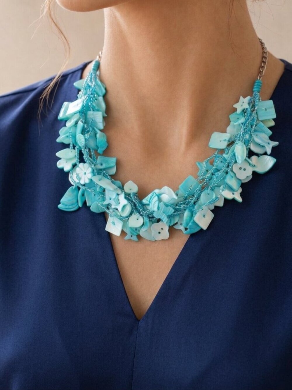Turquoise Shell Chip 7-Strand 16-inch Necklace